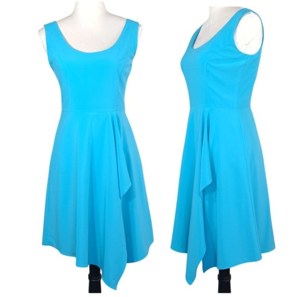 Belle Badgley Mischka Dress Size 4 Blue Sleeveless Layered Asymmetrical Cocktail